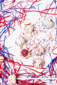 red white and blue cake pops