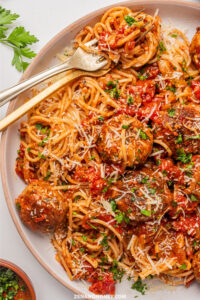 chicken meatballs with spaghetti